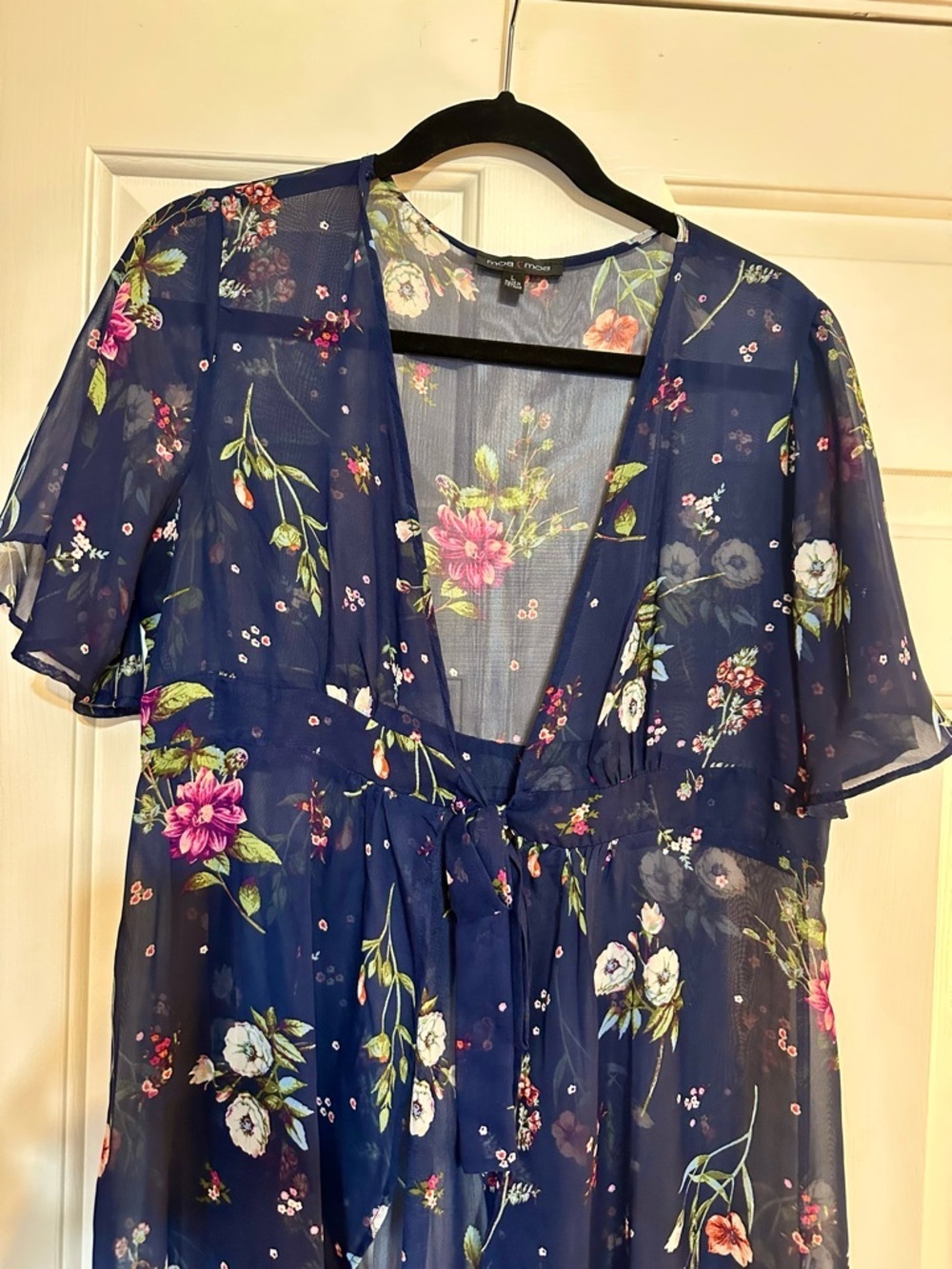 Moa Moa Floral Sheer Kimono Cover Up Boho Festival Navy Large - Picture 14 of 14